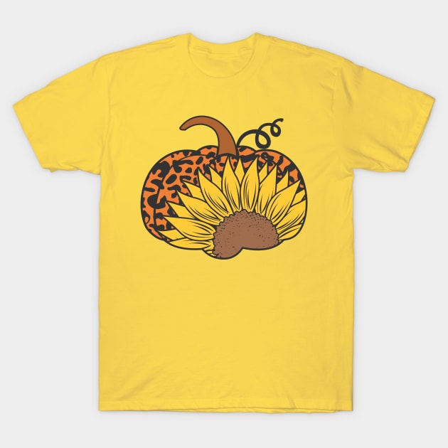 leopard sunflower fall pumpkin t-shirt T-Shirt by Teeshirtmedley